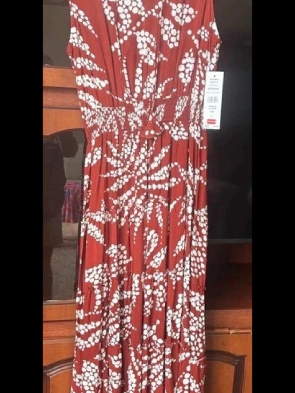 MSK Rust Red Maxi Dress with White Floral Dot Print